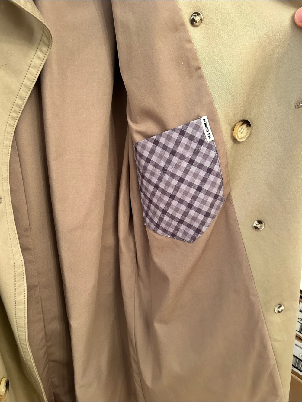 Ben Sherman Tan Double-Breasted Trench Coat - Picture 5 of 12